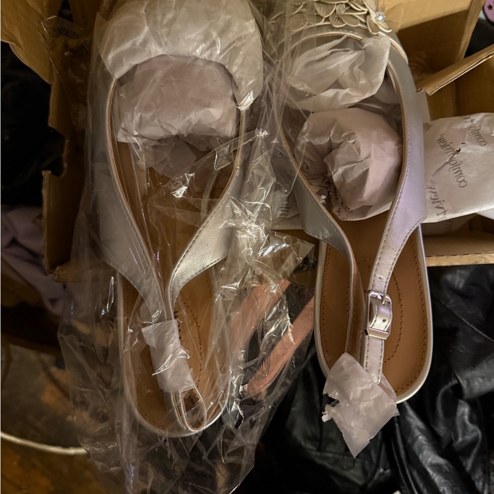 Source Unknown Metallic Silver Slingback Heels NWT - image 1